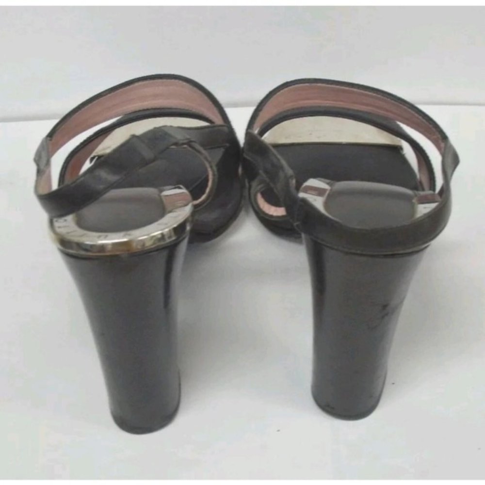 L Vuitton black chrome silver open toe logo pumps - Picture 4 of 7